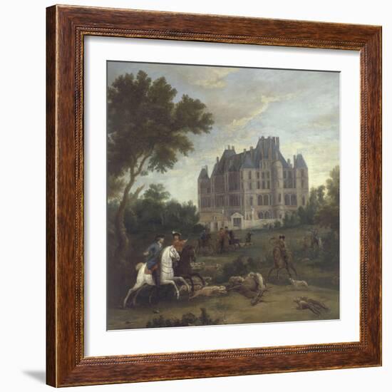 Vue du château de Madrid dans le bois de Boulogne vers 1722 - avec chasse au cerf du duc de-Pierre Denis Martin-Framed Giclee Print