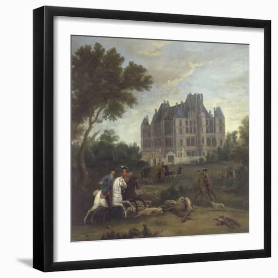 Vue du château de Madrid dans le bois de Boulogne vers 1722 - avec chasse au cerf du duc de-Pierre Denis Martin-Framed Giclee Print