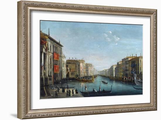 Vue Du Grand Canal Depuis Le Palais Balbi, Vers Le Pont Du Rialto, Avec Une Regate - View of the Gr-Giuseppe Bernardino Bison-Framed Giclee Print