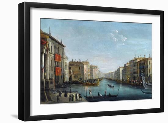 Vue Du Grand Canal Depuis Le Palais Balbi, Vers Le Pont Du Rialto, Avec Une Regate - View of the Gr-Giuseppe Bernardino Bison-Framed Giclee Print