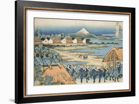Vue du Senju : défilé de Daimyo-Katsushika Hokusai-Framed Giclee Print
