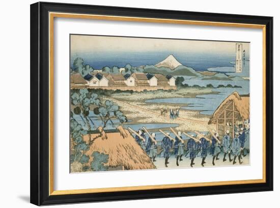 Vue du Senju : défilé de Daimyo-Katsushika Hokusai-Framed Giclee Print