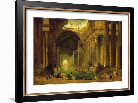 Vue Imaginaire de la Grande Galerie en Ruins-Hubert Robert-Framed Art Print