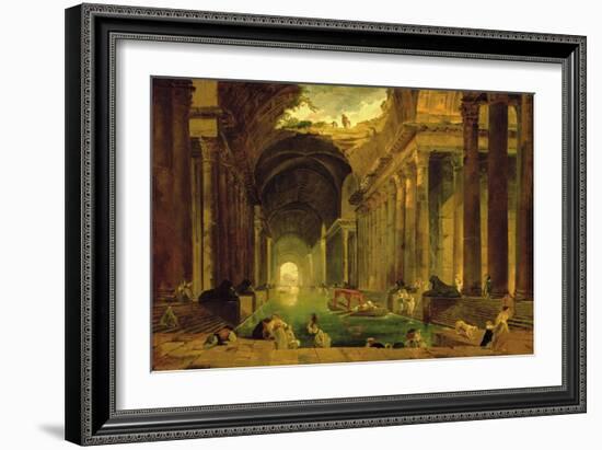 Vue Imaginaire de la Grande Galerie en Ruins-Hubert Robert-Framed Art Print