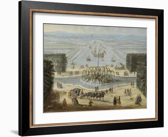 Vue perspective du Bassin d'Apollon et du Grand Canal avec sa flotille à Versailles-null-Framed Giclee Print