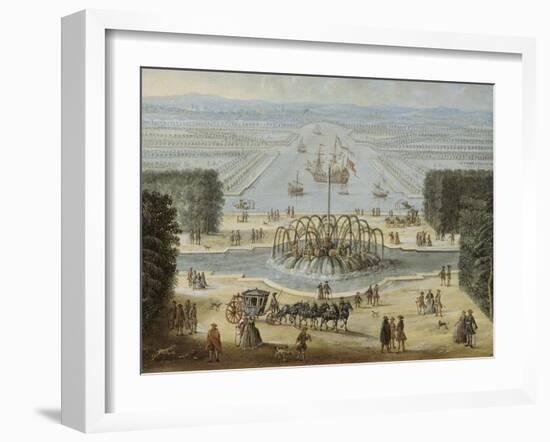 Vue perspective du Bassin d'Apollon et du Grand Canal avec sa flotille à Versailles-null-Framed Giclee Print