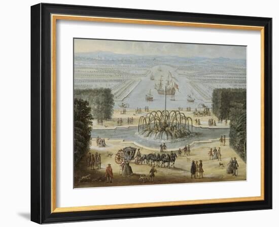 Vue perspective du Bassin d'Apollon et du Grand Canal avec sa flotille à Versailles-null-Framed Giclee Print