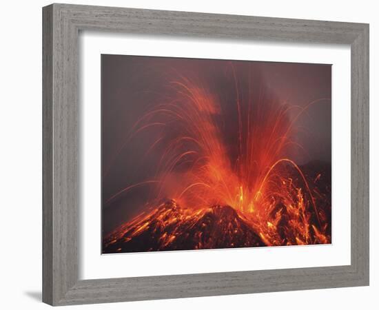 Vulcanian Eruption with Glowing Lava Bombs on Sakurajima Volcano, Japan-Stocktrek Images-Framed Photographic Print