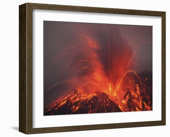 Vulcanian Eruption with Glowing Lava Bombs on Sakurajima Volcano, Japan-Stocktrek Images-Framed Photographic Print
