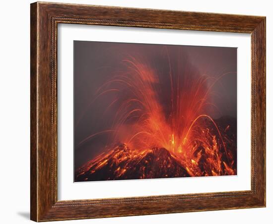 Vulcanian Eruption with Glowing Lava Bombs on Sakurajima Volcano, Japan-Stocktrek Images-Framed Photographic Print