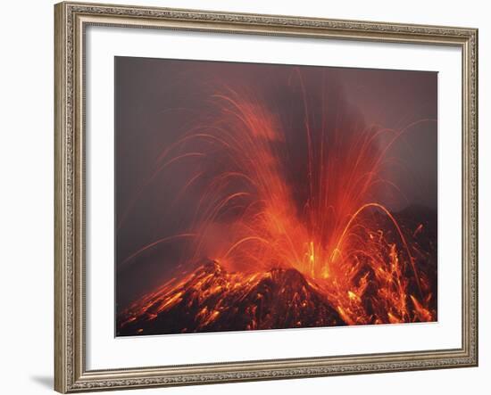 Vulcanian Eruption with Glowing Lava Bombs on Sakurajima Volcano, Japan-Stocktrek Images-Framed Photographic Print