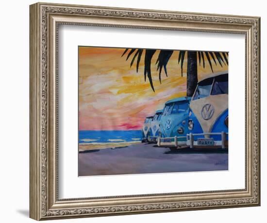 VW Volkswagen Bully Series - Blue Surf Bus Line-Martina Bleichner-Framed Art Print