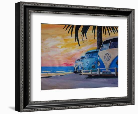 VW Volkswagen Bully Series - Blue Surf Bus Line-Martina Bleichner-Framed Art Print