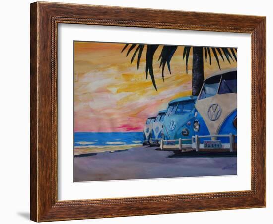 VW Volkswagen Bully Series - Blue Surf Bus Line-Martina Bleichner-Framed Art Print
