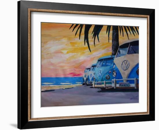 VW Volkswagen Bully Series - Blue Surf Bus Line-Martina Bleichner-Framed Art Print