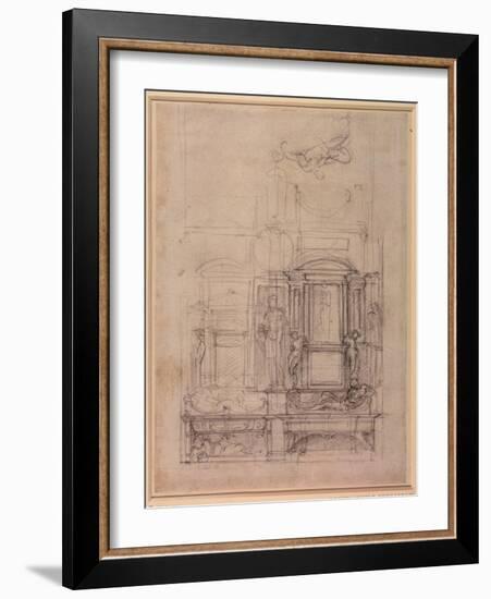 W.26R Design for the Medici Chapel in the Church of San Lorenzo, Florence (Charcoal)-Michelangelo Buonarroti-Framed Giclee Print