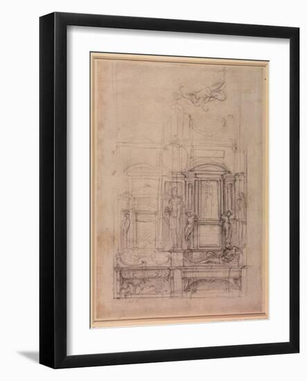 W.26R Design for the Medici Chapel in the Church of San Lorenzo, Florence (Charcoal)-Michelangelo Buonarroti-Framed Giclee Print