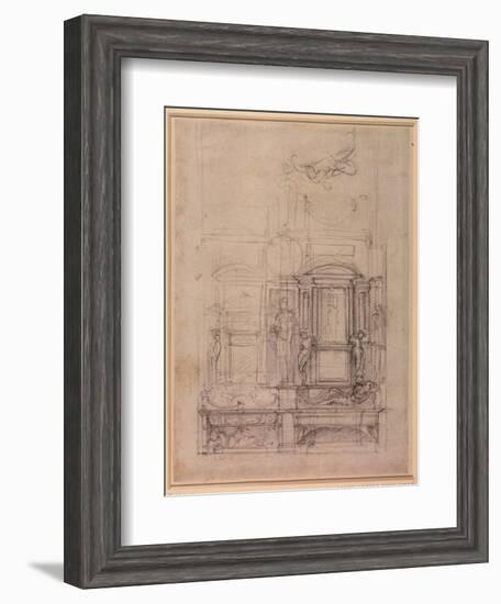 W.26R Design for the Medici Chapel in the Church of San Lorenzo, Florence (Charcoal)-Michelangelo Buonarroti-Framed Giclee Print