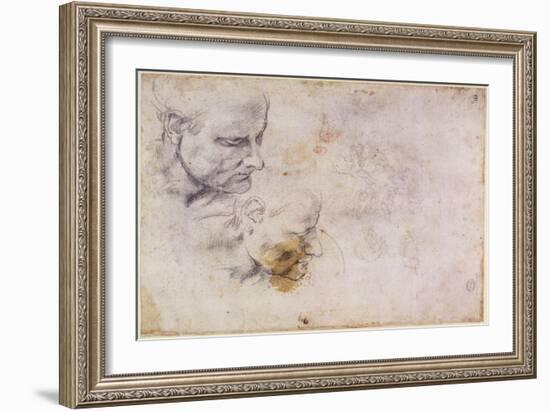 W.60 Sketch of a Male Head, in Two Positions-Michelangelo Buonarroti-Framed Giclee Print