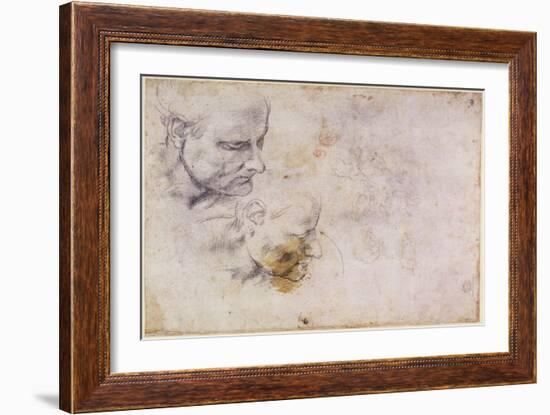 W.60 Sketch of a Male Head, in Two Positions-Michelangelo Buonarroti-Framed Giclee Print