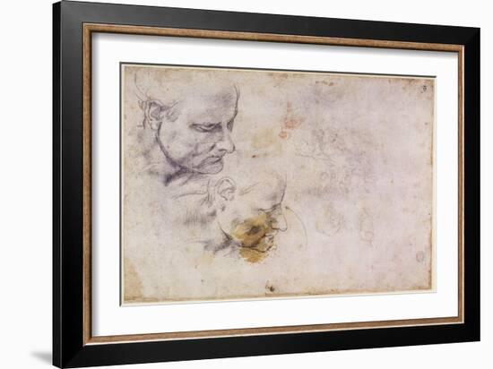 W.60 Sketch of a Male Head, in Two Positions-Michelangelo Buonarroti-Framed Giclee Print