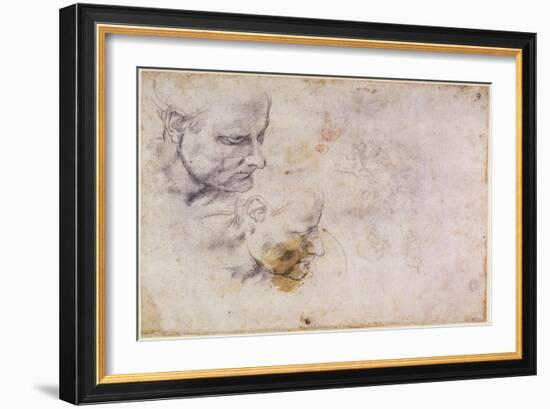 W.60 Sketch of a Male Head, in Two Positions-Michelangelo Buonarroti-Framed Giclee Print