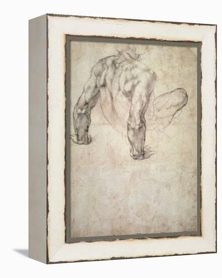 W.63R Study of a Male Nude, Leaning Back on His Hands-Michelangelo Buonarroti-Framed Premier Image Canvas