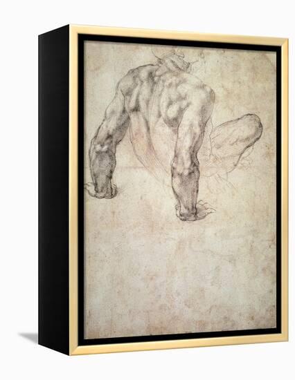 W.63R Study of a Male Nude, Leaning Back on His Hands-Michelangelo Buonarroti-Framed Premier Image Canvas