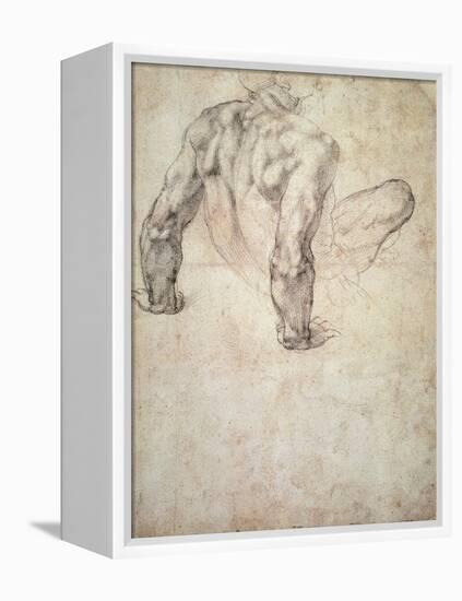 W.63R Study of a Male Nude, Leaning Back on His Hands-Michelangelo Buonarroti-Framed Premier Image Canvas