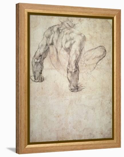 W.63R Study of a Male Nude, Leaning Back on His Hands-Michelangelo Buonarroti-Framed Premier Image Canvas