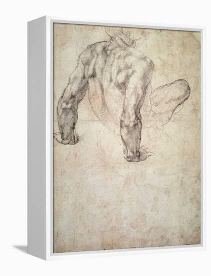 W.63R Study of a Male Nude, Leaning Back on His Hands-Michelangelo Buonarroti-Framed Premier Image Canvas