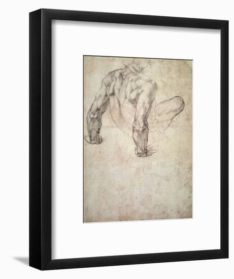 W.63R Study of a Male Nude, Leaning Back on His Hands-Michelangelo Buonarroti-Framed Premium Giclee Print