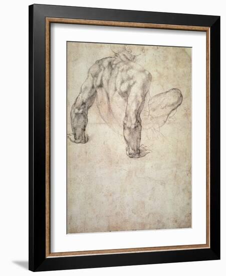 W.63R Study of a Male Nude, Leaning Back on His Hands-Michelangelo Buonarroti-Framed Giclee Print