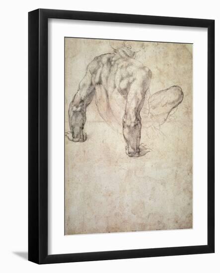 W.63R Study of a Male Nude, Leaning Back on His Hands-Michelangelo Buonarroti-Framed Giclee Print