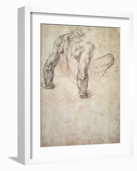 W.63R Study of a Male Nude, Leaning Back on His Hands-Michelangelo Buonarroti-Framed Giclee Print