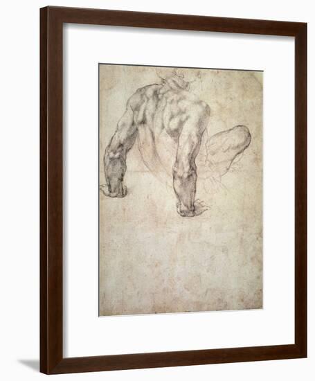 W.63R Study of a Male Nude, Leaning Back on His Hands-Michelangelo Buonarroti-Framed Giclee Print