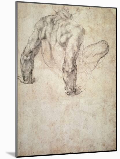 W.63R Study of a Male Nude, Leaning Back on His Hands-Michelangelo Buonarroti-Mounted Giclee Print