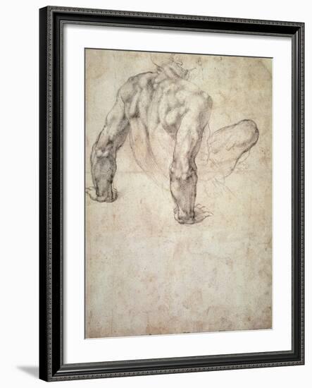 W.63R Study of a Male Nude, Leaning Back on His Hands-Michelangelo Buonarroti-Framed Giclee Print