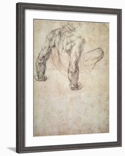 W.63R Study of a Male Nude, Leaning Back on His Hands-Michelangelo Buonarroti-Framed Giclee Print