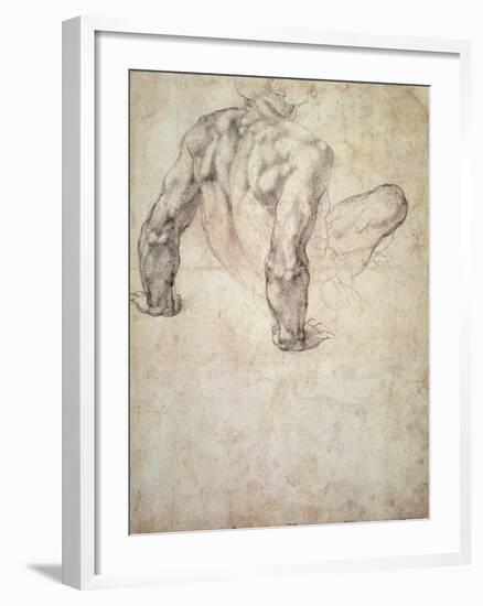 W.63R Study of a Male Nude, Leaning Back on His Hands-Michelangelo Buonarroti-Framed Giclee Print