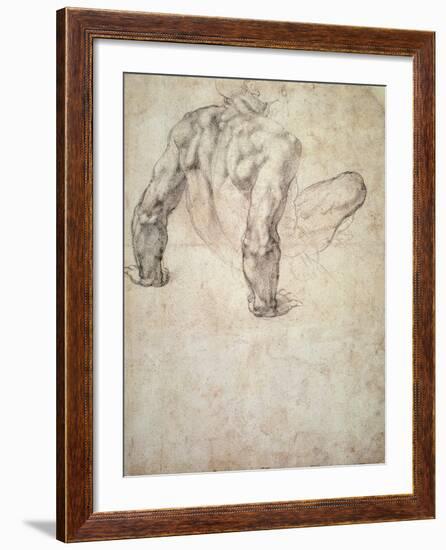 W.63R Study of a Male Nude, Leaning Back on His Hands-Michelangelo Buonarroti-Framed Giclee Print