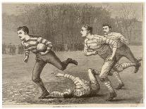 An Attacking Player Charges Forward with the Ball Chased by Two Opposing Players-W.b. Wall-Mounted Art Print