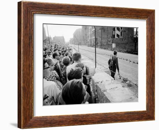 W. Berlin Citizens Crowding Against Nascent Berlin Wall in Russian Controlled Sector of the City-Paul Schutzer-Framed Photographic Print