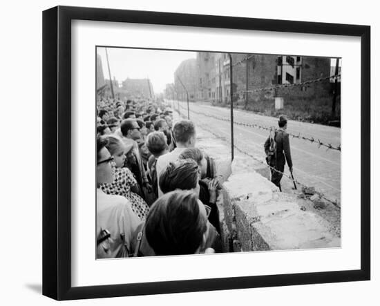 W. Berlin Citizens Crowding Against Nascent Berlin Wall in Russian Controlled Sector of the City-Paul Schutzer-Framed Photographic Print