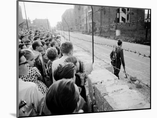 W. Berlin Citizens Crowding Against Nascent Berlin Wall in Russian Controlled Sector of the City-Paul Schutzer-Mounted Photographic Print