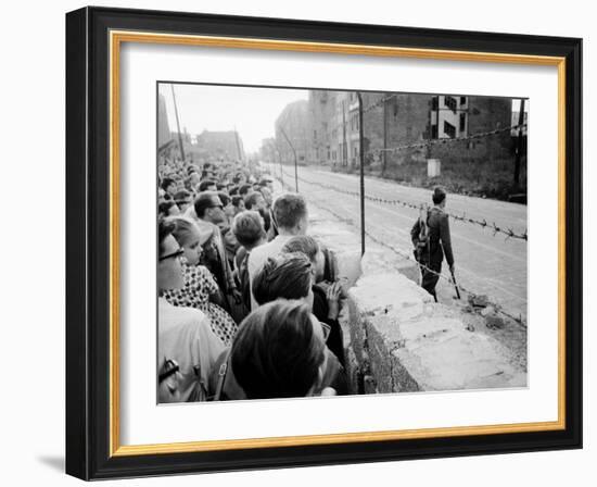 W. Berlin Citizens Crowding Against Nascent Berlin Wall in Russian Controlled Sector of the City-Paul Schutzer-Framed Photographic Print