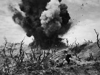 US Marines Crouching Behind Hillside Rock Cover, Blowing Up Cave Connected to Japanese Blockhouse-W^ Eugene Smith-Photographic Print