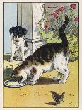 Cat Drinks a Saucer of Milk at a Doorstep Whilst Watched by a Dog-W. Foster-Art Print