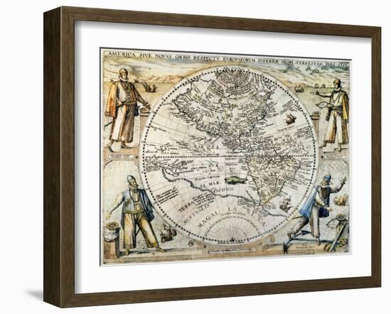 W. Hemisphere Map, 1596-Theodor de Bry-Framed Giclee Print