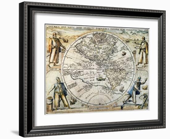 W. Hemisphere Map, 1596-Theodor de Bry-Framed Giclee Print